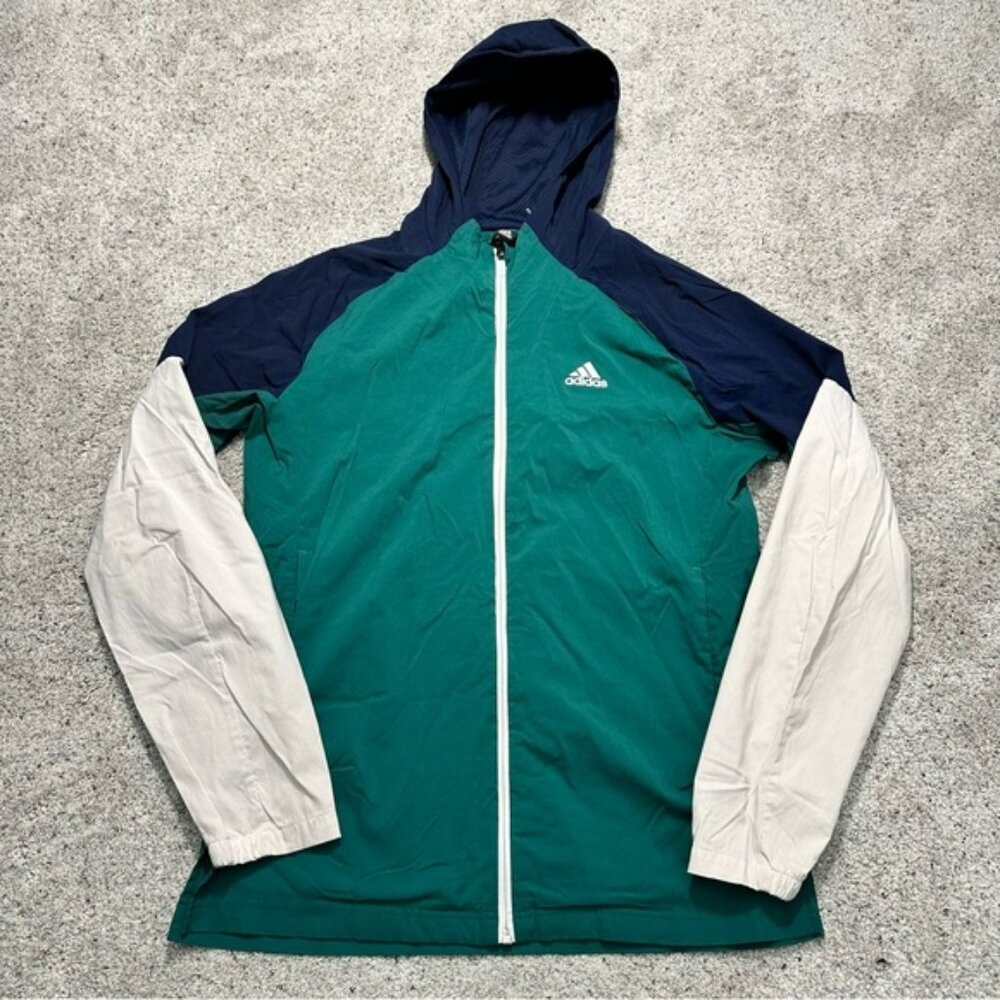 Adidas Colorblock Full-Zip Lightweight Hooded Windbreaker Jacket - Mens Small